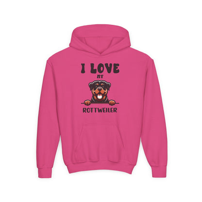 Youth Heavy Blend Hooded Sweatshirt - I love my Rottweiler Printify
