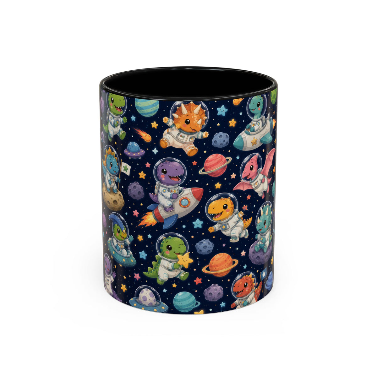 Accent Coffee Mug (11/15 oz) - Cute Dinosaur Astronaut Space