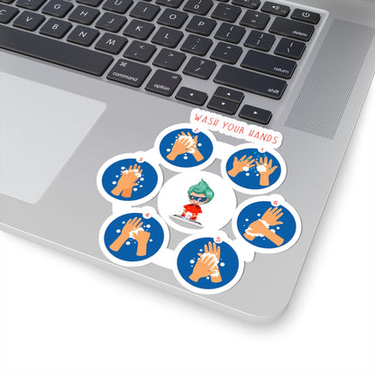 Kiss-Cut Stickers - Super kiddo teaching how to wash hands - [[{"value":"Wonderwear Kid"}]]