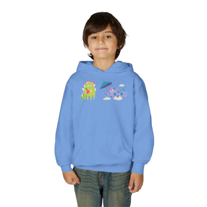 Youth Heavy Blend Hooded Sweatshirt - Monsters playing Printify