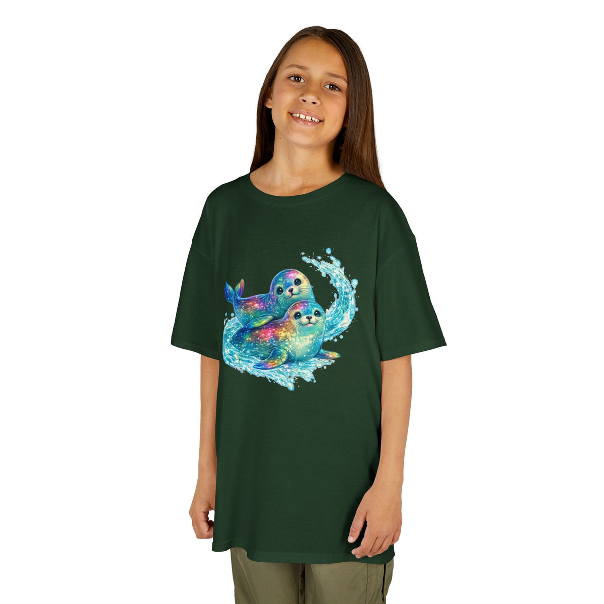 Kids Heavy Cotton™ Tee - Iridescent seals in sparkling splash