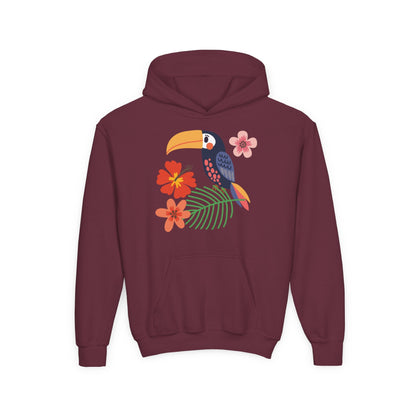 Youth hoodie with vibrant toucan bird design Printify