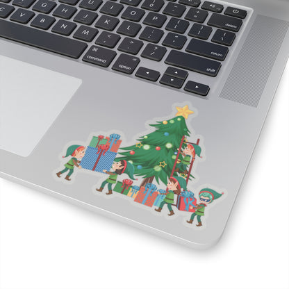 Kiss-Cut Stickers - Super kiddo putting gifts on christmas tree - [[{"value":"Wonderwear Kid"}]]