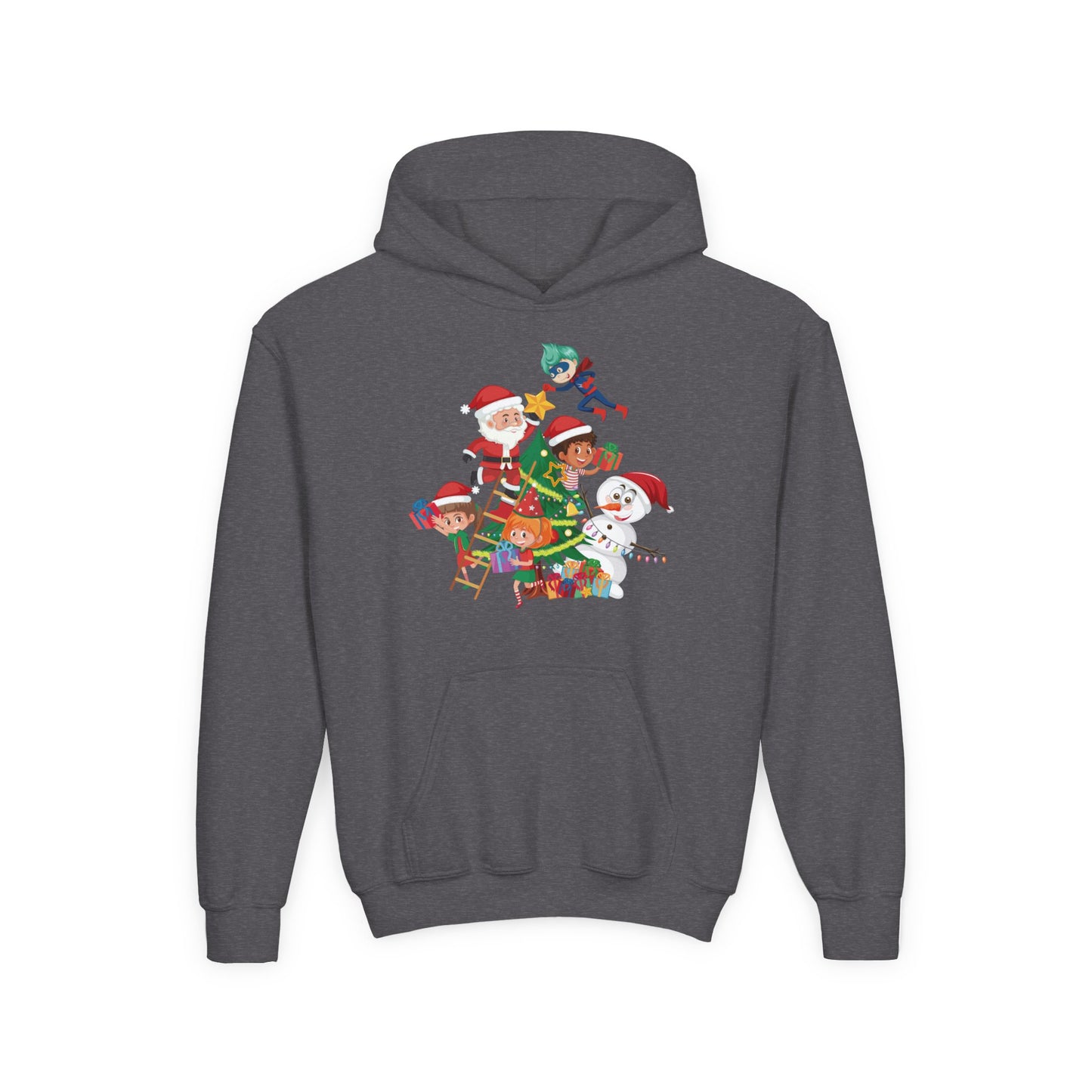 Youth Heavy Blend Hooded Sweatshirt - Super kiddo making christmas tree