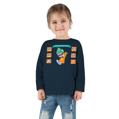 Toddler Long Sleeve Tee - Super kiddo how to brush teeth - [[{"value":"Wonderwear Kid"}]]