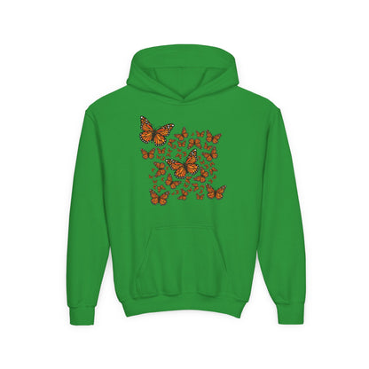 Youth Heavy Blend Hooded Sweatshirt -  Monarch butterflies Printify