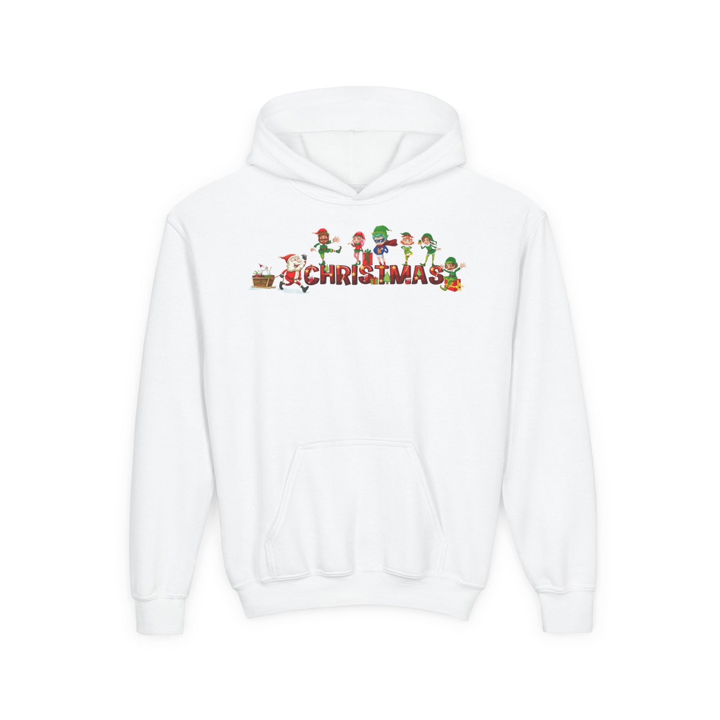 Youth Heavy Blend Hooded Sweatshirt - Christmas with santa claus and friends