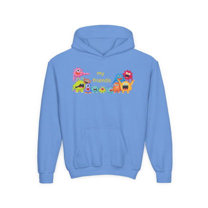 Youth Heavy Blend Hooded Sweatshirt - Colorful Monster Friends Printify