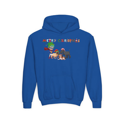 Youth Heavy Blend Hooded Sweatshirt - Super kiddo woith pet friends - [[{"value":"Wonderwear Kid"}]]