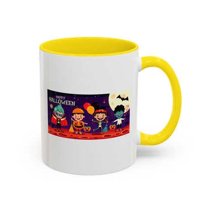 Accent Coffee Mug - Super kiddo with friends on holloween - [[{"value":"Wonderwear Kid"}]]