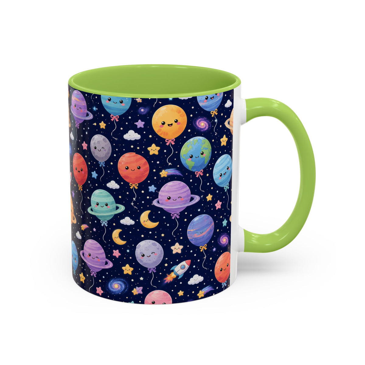 Accent Coffee Mug (11/15 oz) - Kawaii Space Balloon Planet