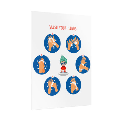 Rolled Posters - Super kiddo teaching how to wash hands - [[{"value":"Wonderwear Kid"}]]