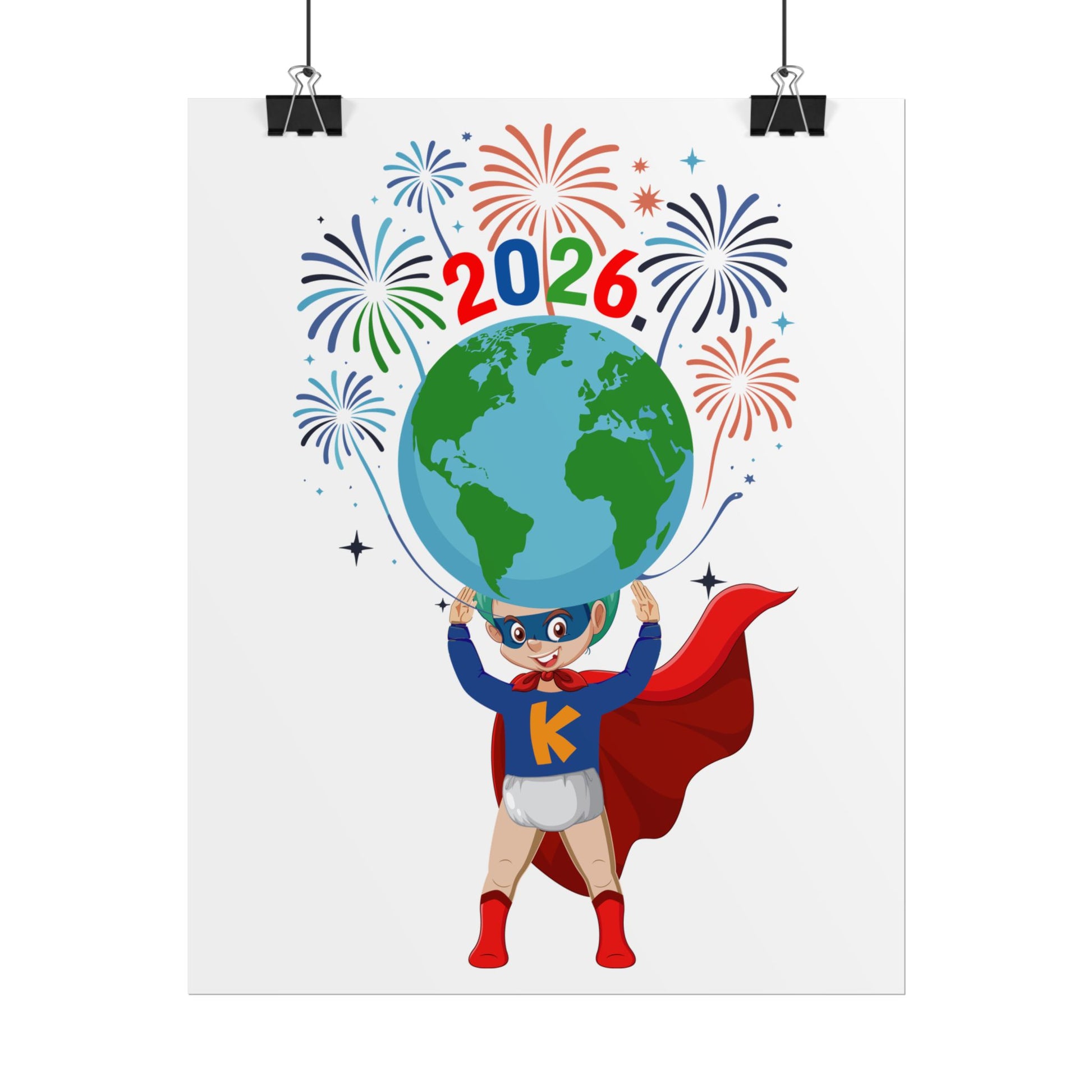 Rolled Posters - Super kiddo holding globe - [[{"value":"Wonderwear Kid"}]]