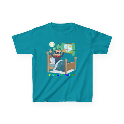 Kids Heavy Cotton™ Tee - Super kiddo teaches us to wake up early - [[{"value":"Wonderwear Kid"}]]