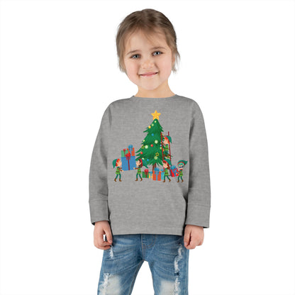 Toddler Long Sleeve Tee - Super kiddo putting gifts on christmas tree - [[{"value":"Wonderwear Kid"}]]