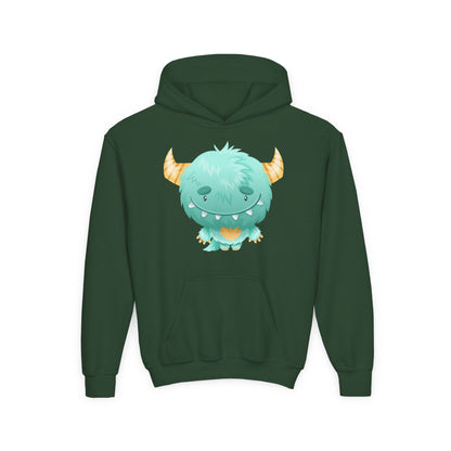 Youth Heavy Blend Hooded Sweatshirt - Cute green baby monster Printify