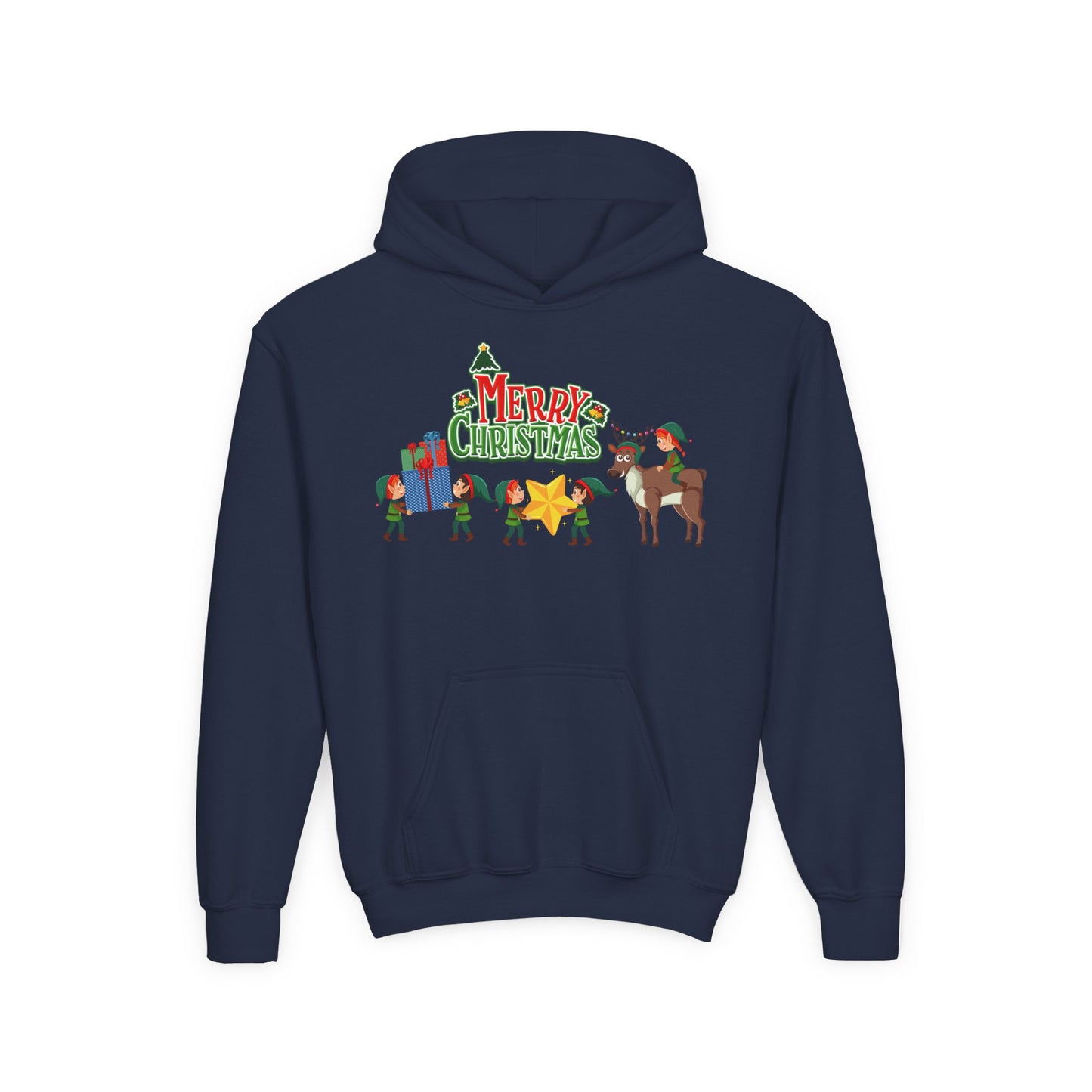 Youth Heavy Blend Hooded Sweatshirt - Merry christmas and reindeer