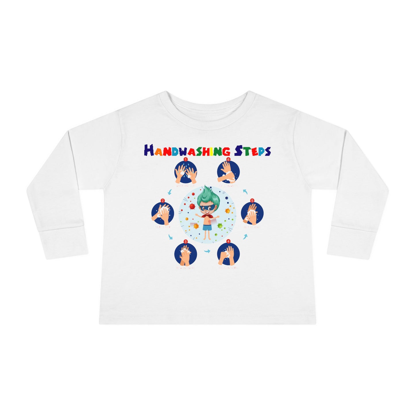 Toddler Long Sleeve Tee - Super kiddo how to wash hand properly - [[{"value":"Wonderwear Kid"}]]