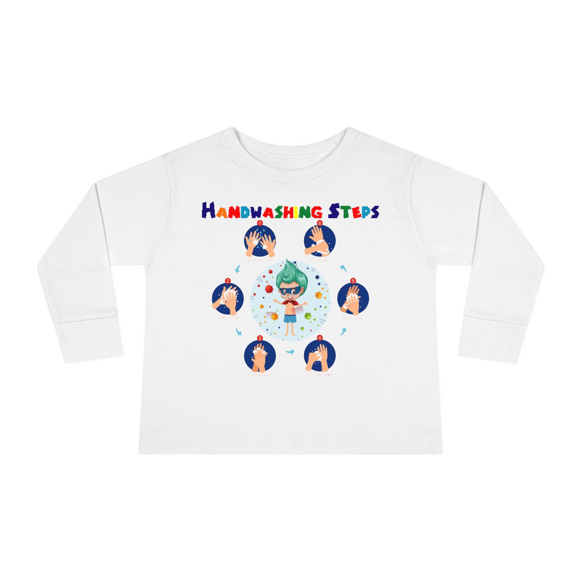 Toddler Long Sleeve Tee - Super kiddo how to wash hand properly - [[{"value":"Wonderwear Kid"}]]