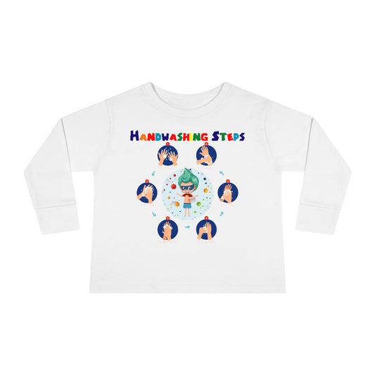 Toddler Long Sleeve Tee - Super kiddo how to wash hand properly - [[{"value":"Wonderwear Kid"}]]