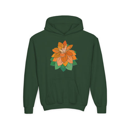 Youth Heavy Blend Hooded Sweatshirt - Orange flower Printify