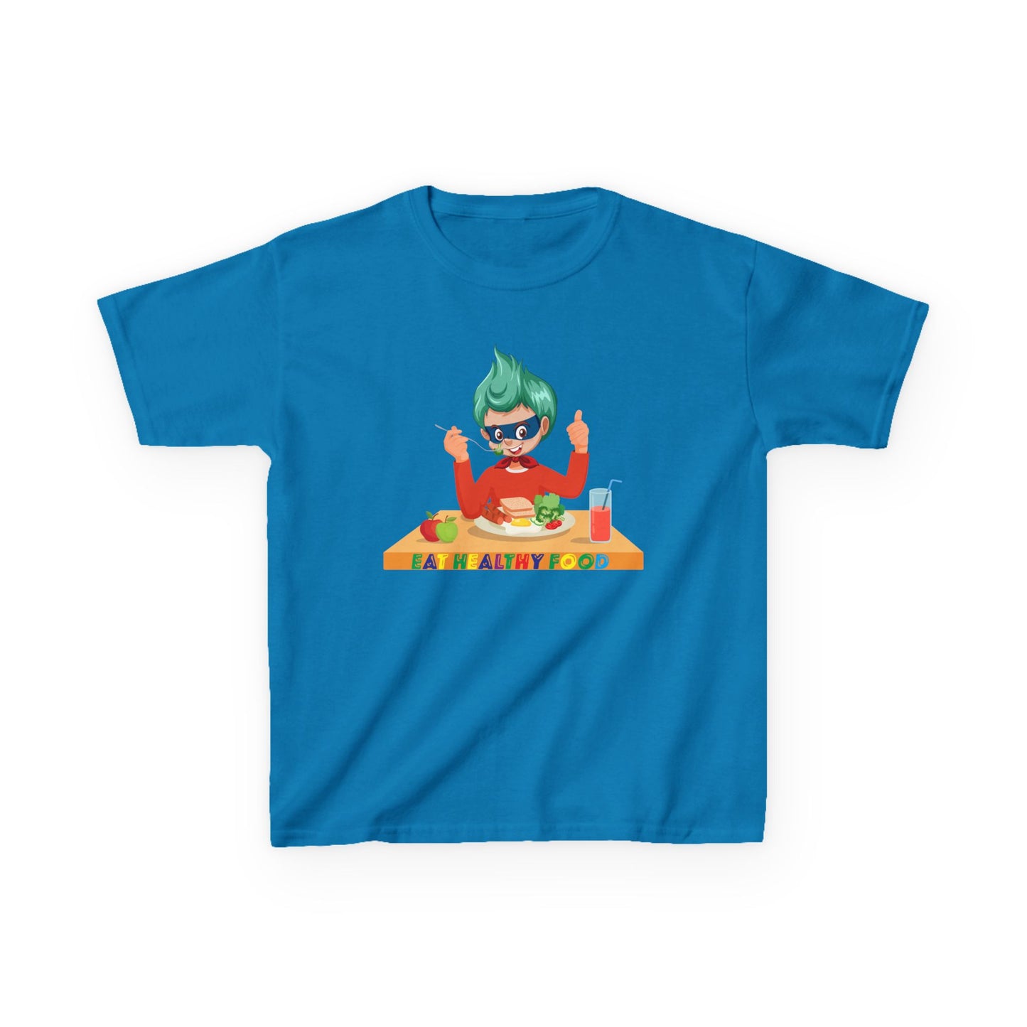 Kids Heavy Cotton™ Tee - Super kiddo eating healthy breafast - [[{"value":"Wonderwear Kid"}]]