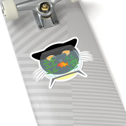 Kiss-Cut Vinyl Decals - Black cat and gold fish Printify