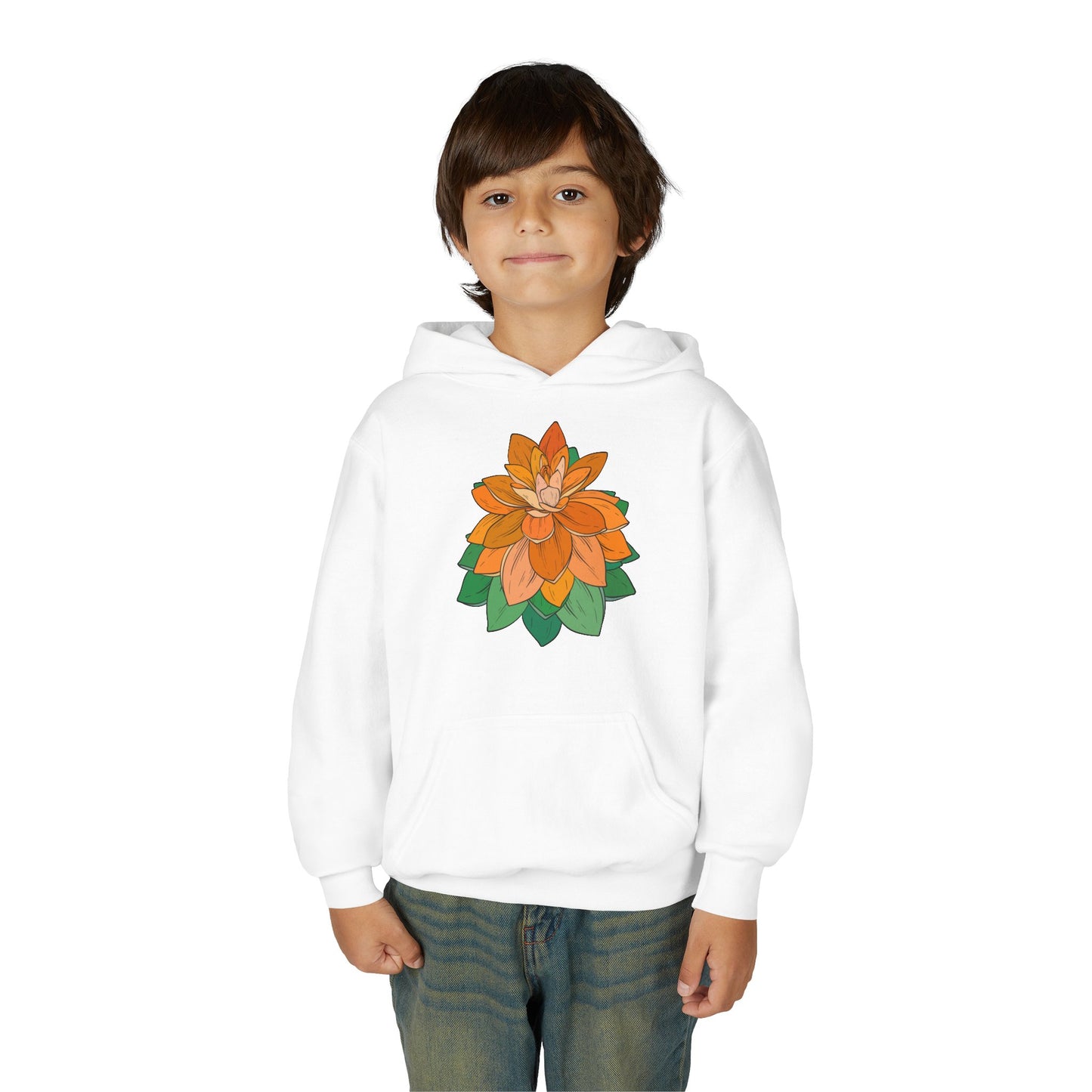 Youth Heavy Blend Hooded Sweatshirt - Orange flower