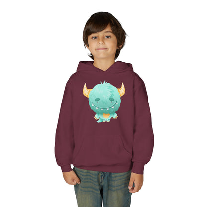 Youth Heavy Blend Hooded Sweatshirt - Cute green baby monster Printify