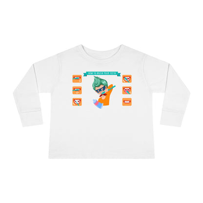 Toddler Long Sleeve Tee - Super kiddo how to brush teeth - [[{"value":"Wonderwear Kid"}]]