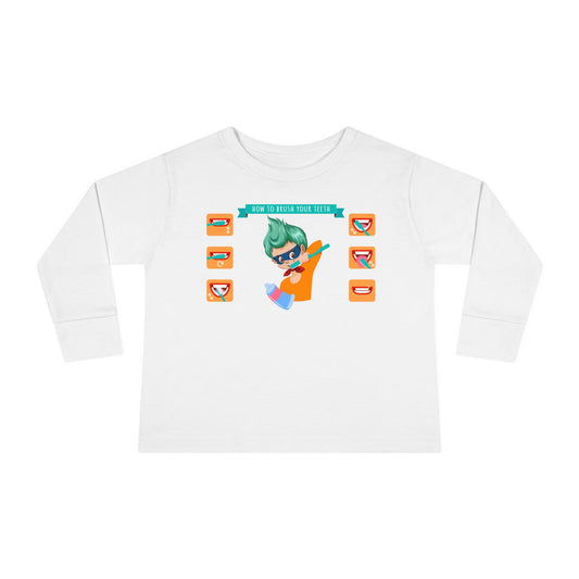 Toddler Long Sleeve Tee - Super kiddo how to brush teeth - [[{"value":"Wonderwear Kid"}]]