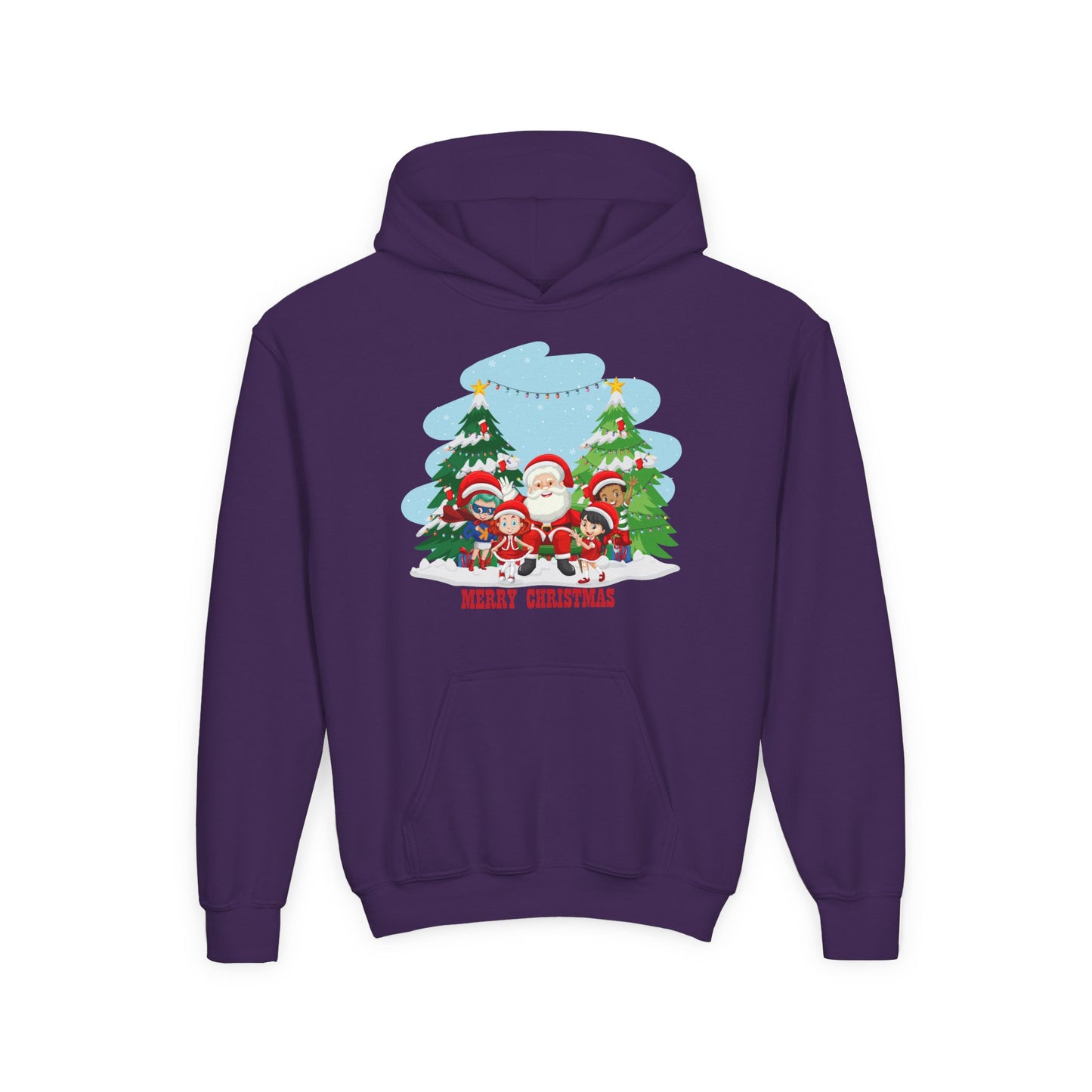 Youth Heavy Blend Hooded Sweatshirt - Super kiddo with santa claus Merry christmas