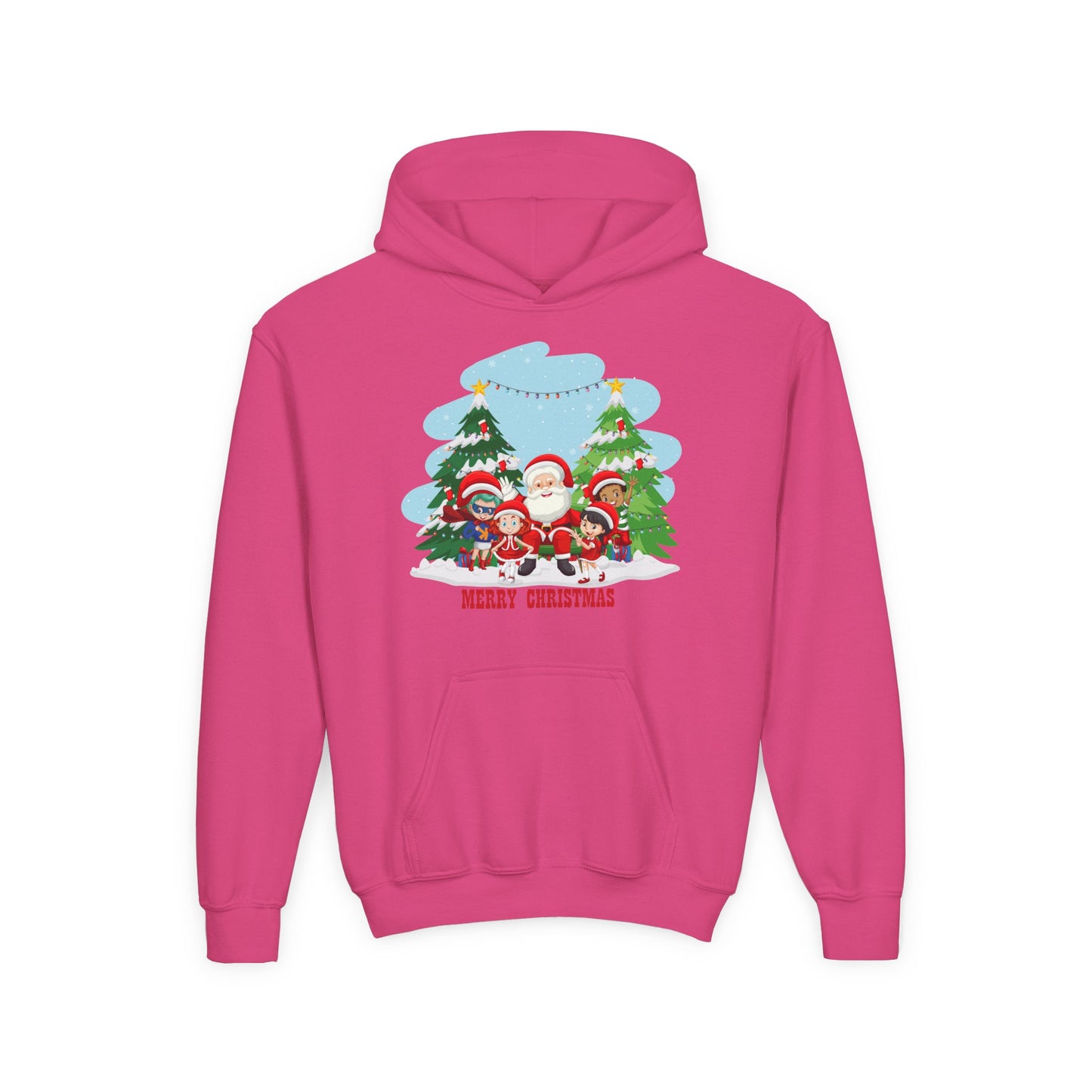 Youth Heavy Blend Hooded Sweatshirt - Super kiddo with santa claus Merry christmas