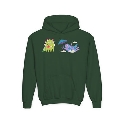Youth Heavy Blend Hooded Sweatshirt - Monsters playing Printify