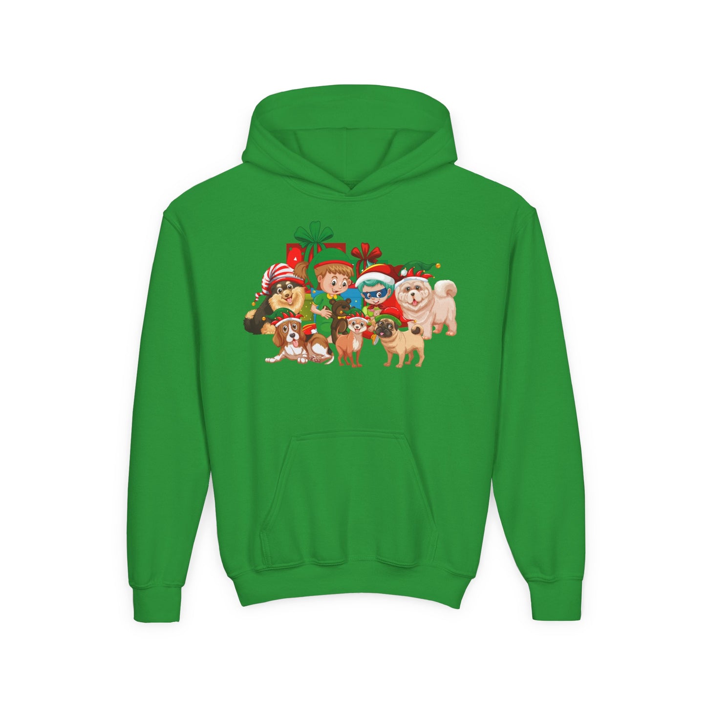 Youth Heavy Blend Hooded Sweatshirt - Christmas with super kiddo pet friends without text