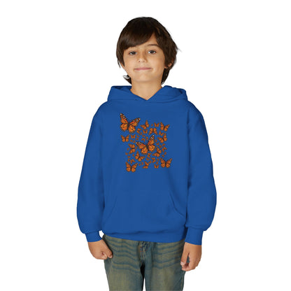 Youth Heavy Blend Hooded Sweatshirt -  Monarch butterflies Printify