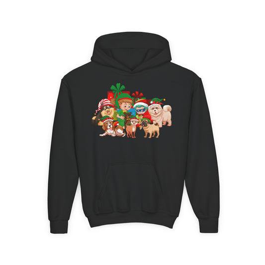 Youth Heavy Blend Hooded Sweatshirt - Christmas with super kiddo pet friends without text - [[{"value":"Wonderwear Kid"}]]