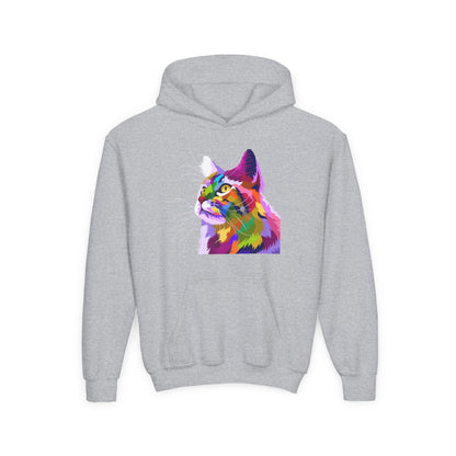 Youth hoodie with adorable cat design Printify