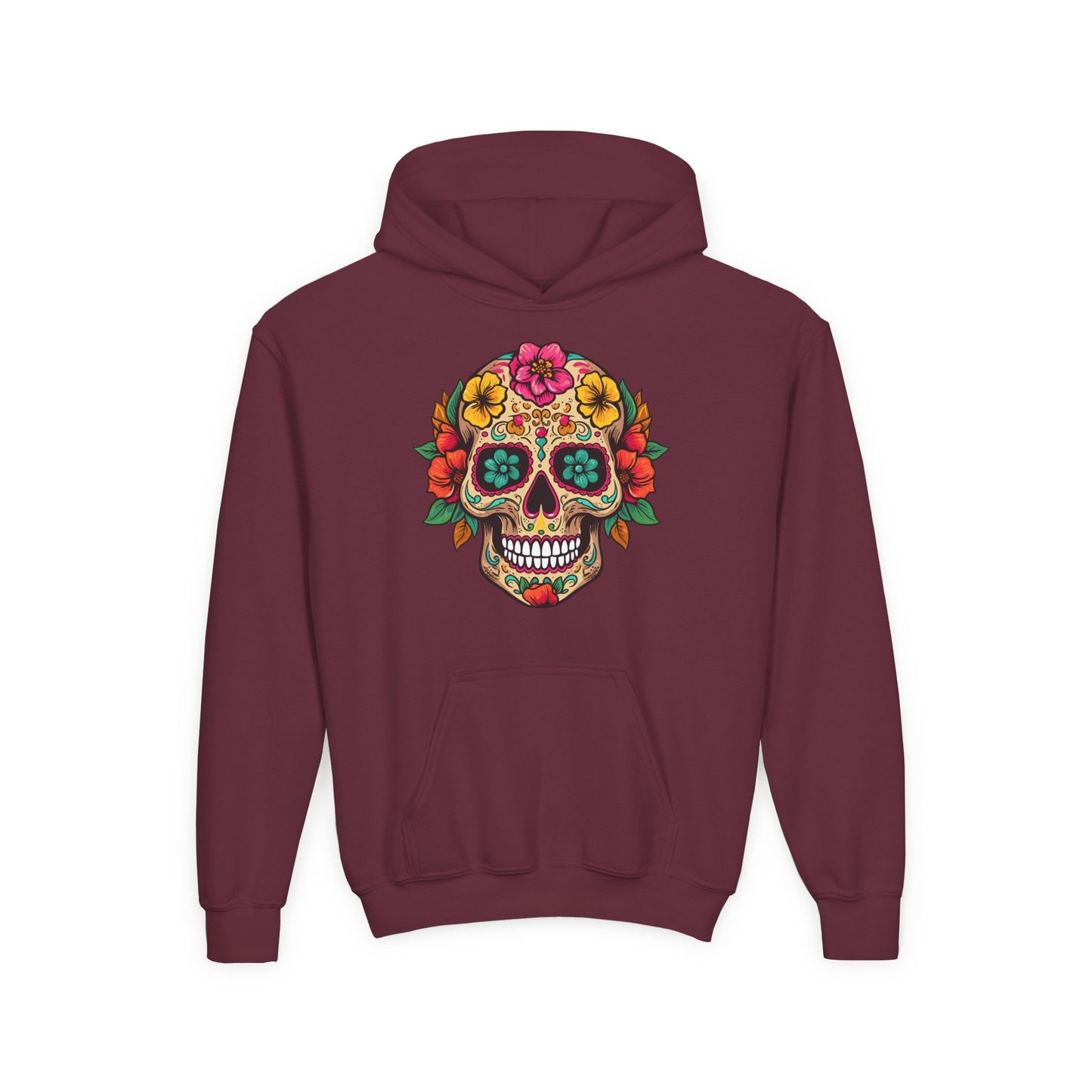 Youth Heavy Blend Hooded Sweatshirt - Colorful Skull Floral