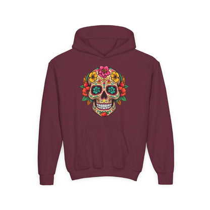 Youth Heavy Blend Hooded Sweatshirt - Colorful Skull Floral Printify