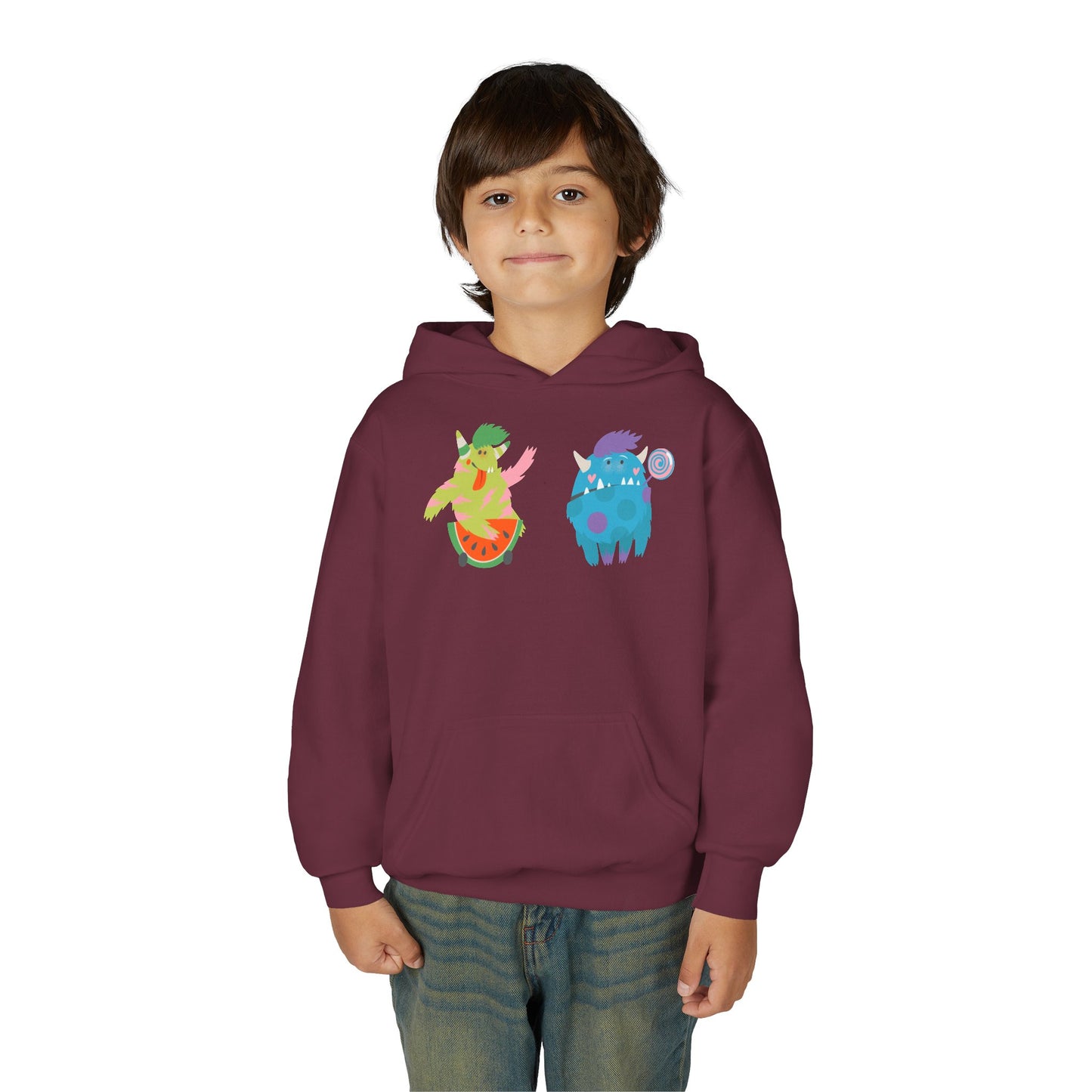 Youth Heavy Blend Hooded Sweatshirt - Funny Toothy monsters