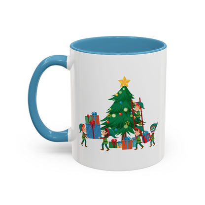 Accent Coffee Mug - Super kiddo putting gifts on christmas tree - [[{"value":"Wonderwear Kid"}]]