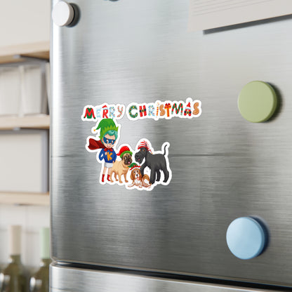 Christmas Kiss-Cut Vinyl Decals – Super kiddo woith pet friends - [[{"value":"Wonderwear Kid"}]]