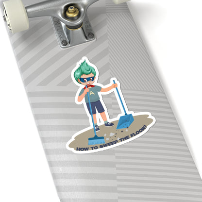 Kiss-Cut Stickers - Super kiddo sweeping floor - [[{"value":"Wonderwear Kid"}]]
