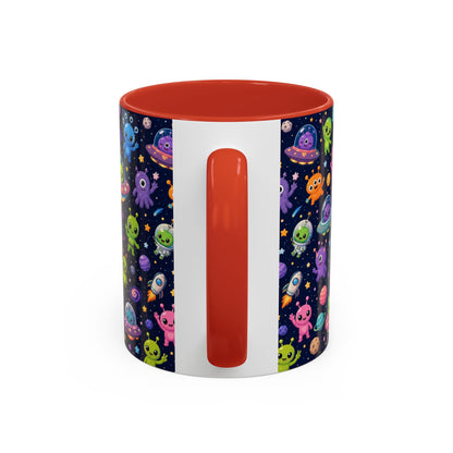 Accent Coffee Mug  (11/15 oz) - Cheerful Cartoon Alien Space