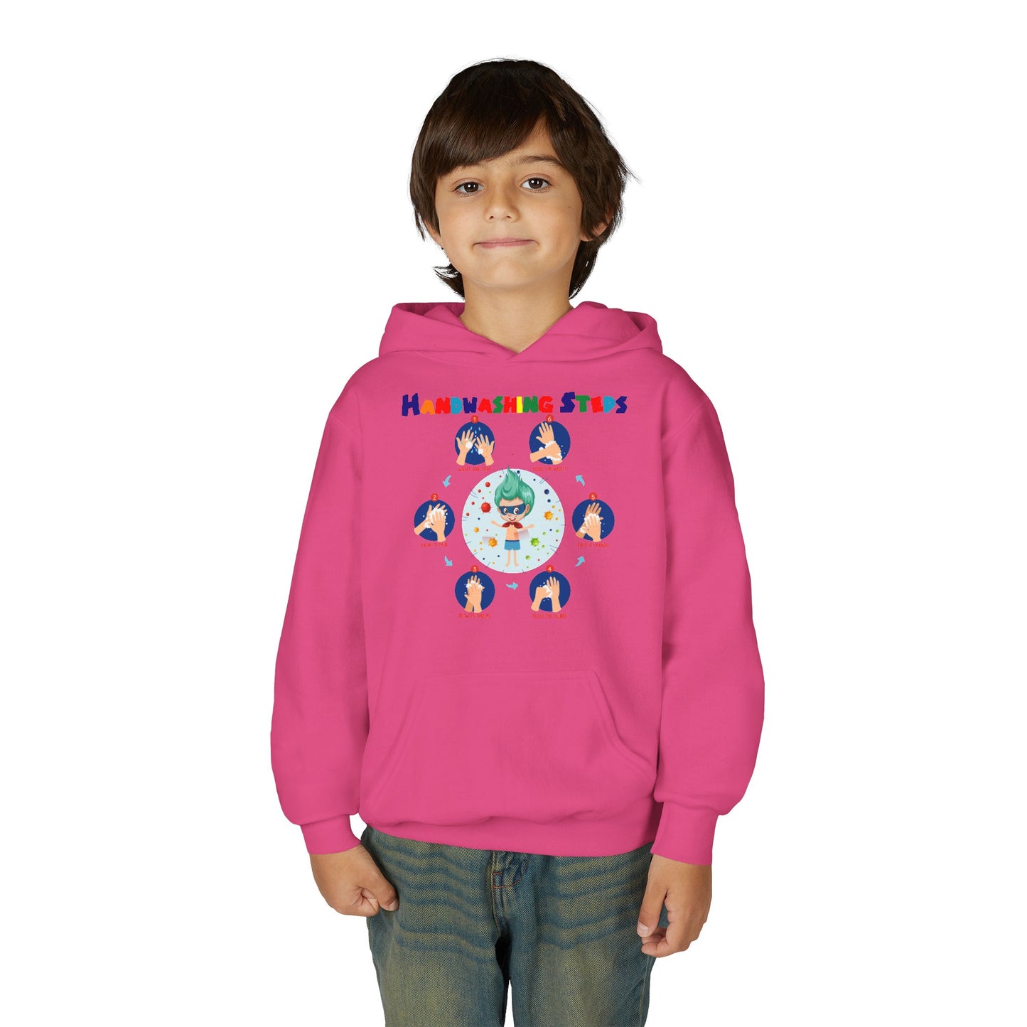 Youth Heavy Blend Hooded Sweatshirt - Super kiddo how to wash hand properly