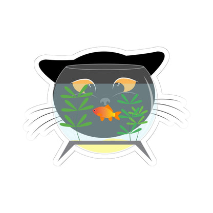 Kiss-Cut Vinyl Decals - Black cat and gold fish Printify