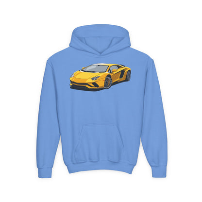 Youth Heavy Blend Hooded Sweatshirt - Yellow super car Printify