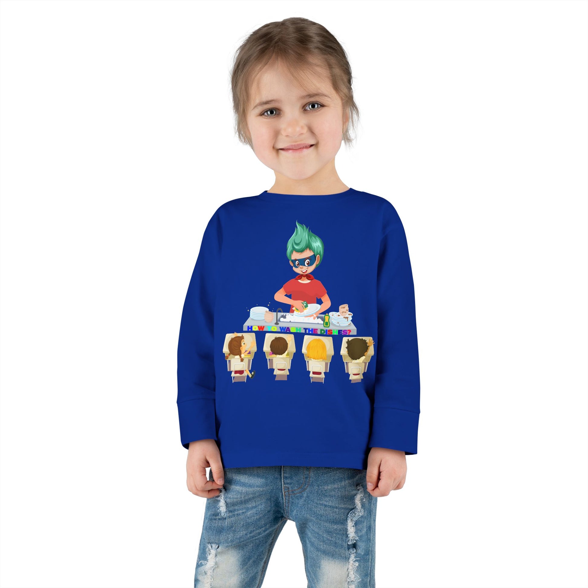 Toddler Long Sleeve Tee - Little kiddo teaching to wash dishes - [[{"value":"Wonderwear Kid"}]]