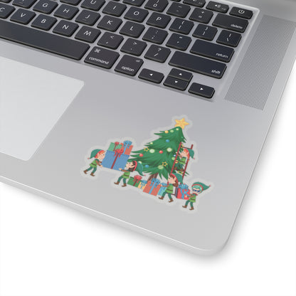 Kiss-Cut Stickers - Super kiddo putting gifts on christmas tree - [[{"value":"Wonderwear Kid"}]]